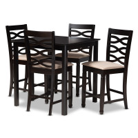 Baxton Studio RH318P-Sand/Dark Brown-5PC Pub Set Lanier Modern and Contemporary Sand Fabric Upholstered Espresso Brown Finished 5-Piece Wood Pub Set